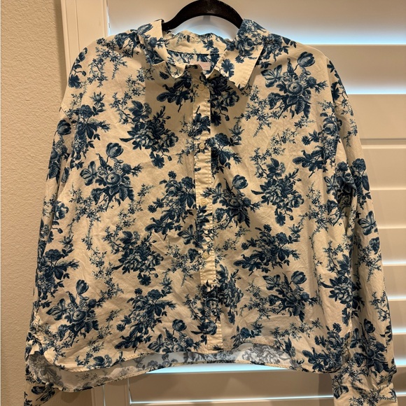 Love Shack Fancy x Gap Long Sleeve Cropped Floral Shirt Size XL - Picture 4 of 6
